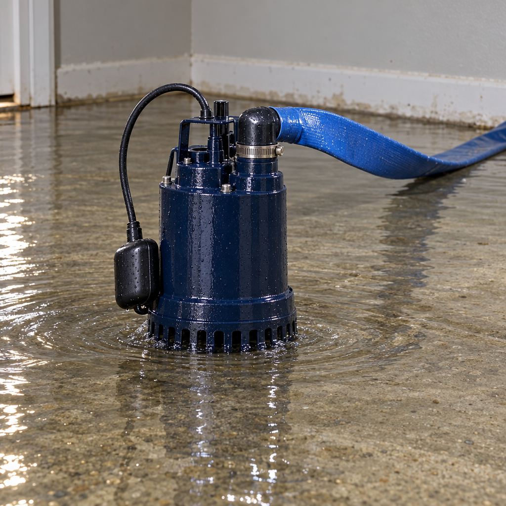 flooded basement cleanup with a submersible pump in a Lewisville home