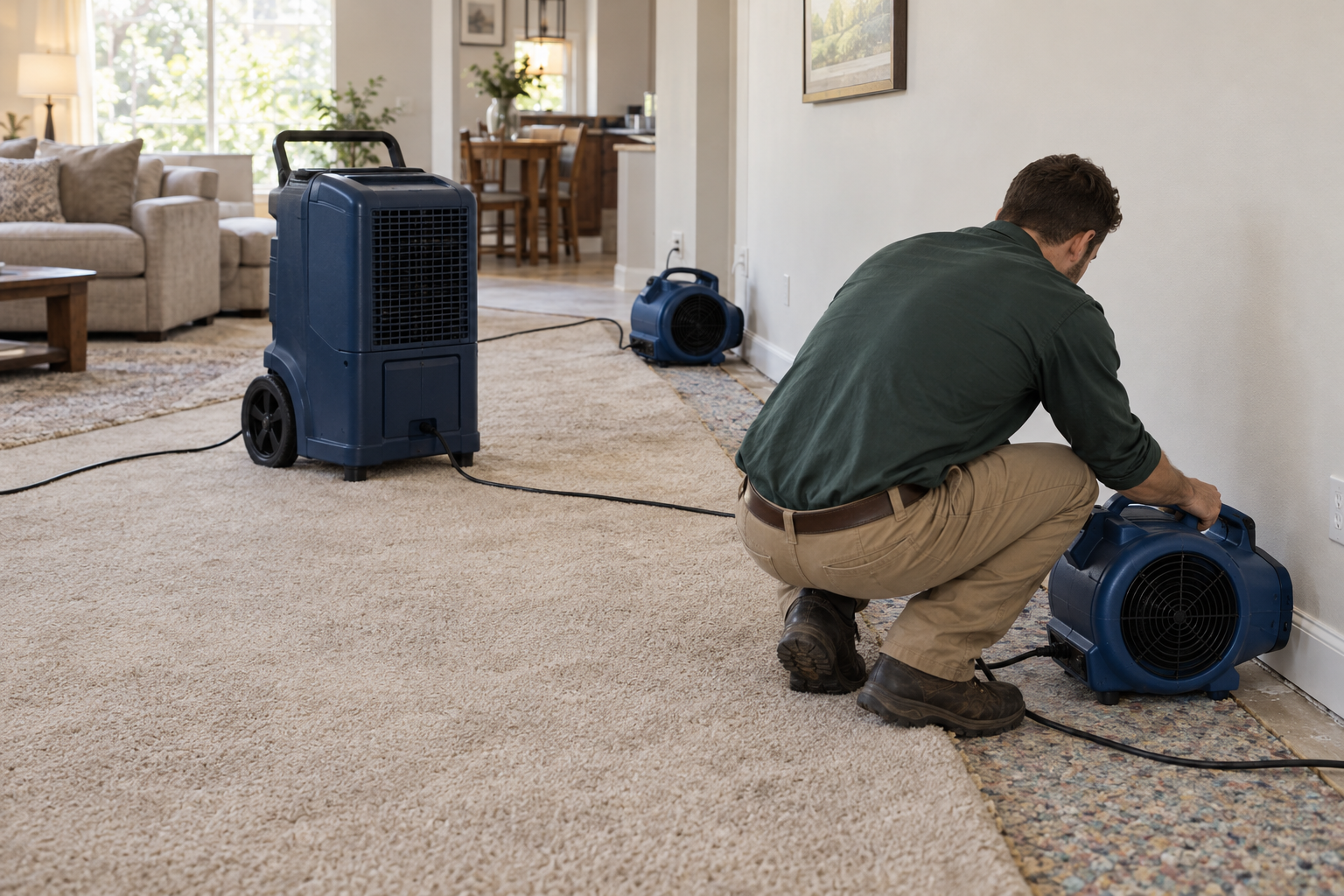 water damage restoration crew drying a home in The Colony
