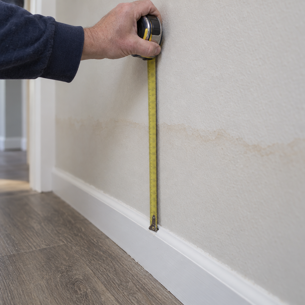 estimator measuring water damage for a restoration cost estimate